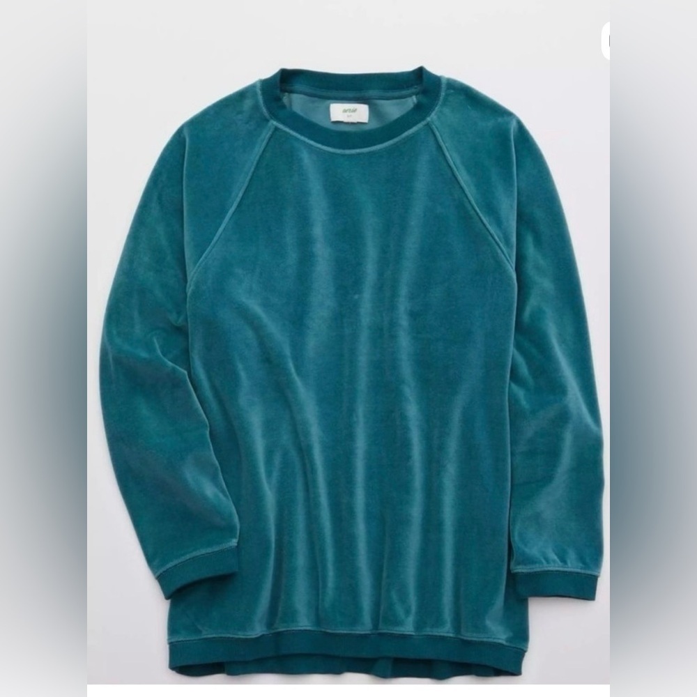 Aerie Real Obsessed Velour Oversized Crewneck